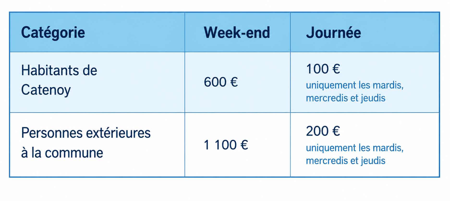 tarifs salle polyvalente