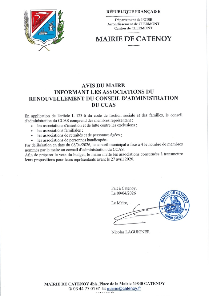 AVIS DU MAIRE POUR LE CCAS